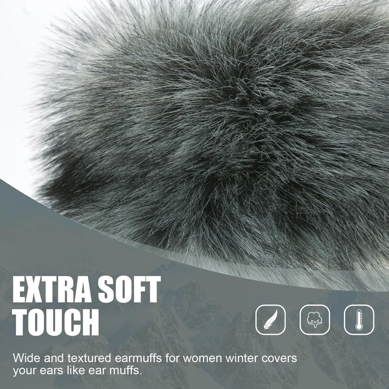RANOME Faux Fur Headband for Women Elastic Fuzzy Thick Earmuffs Winter Headwrap Ear Muffs Furry Ear Warmers Cold Weather (Grey) - Image 2